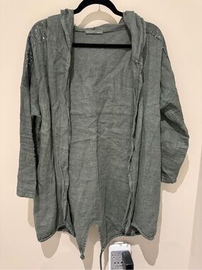 Viola Borghi Made in Italy Linen Hooded Cardigan Jacket Medium Sage Green